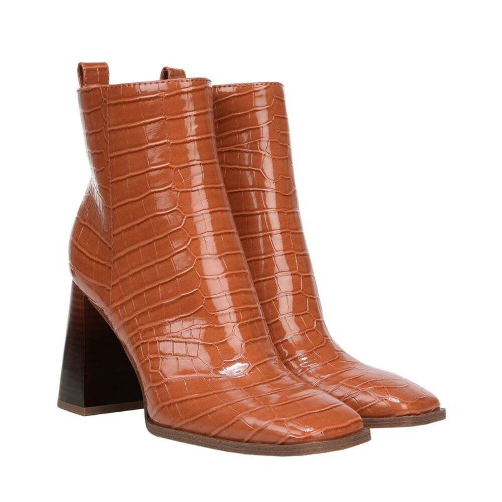 Sam Edelman Croc-Embossed Brown Heeled Boots